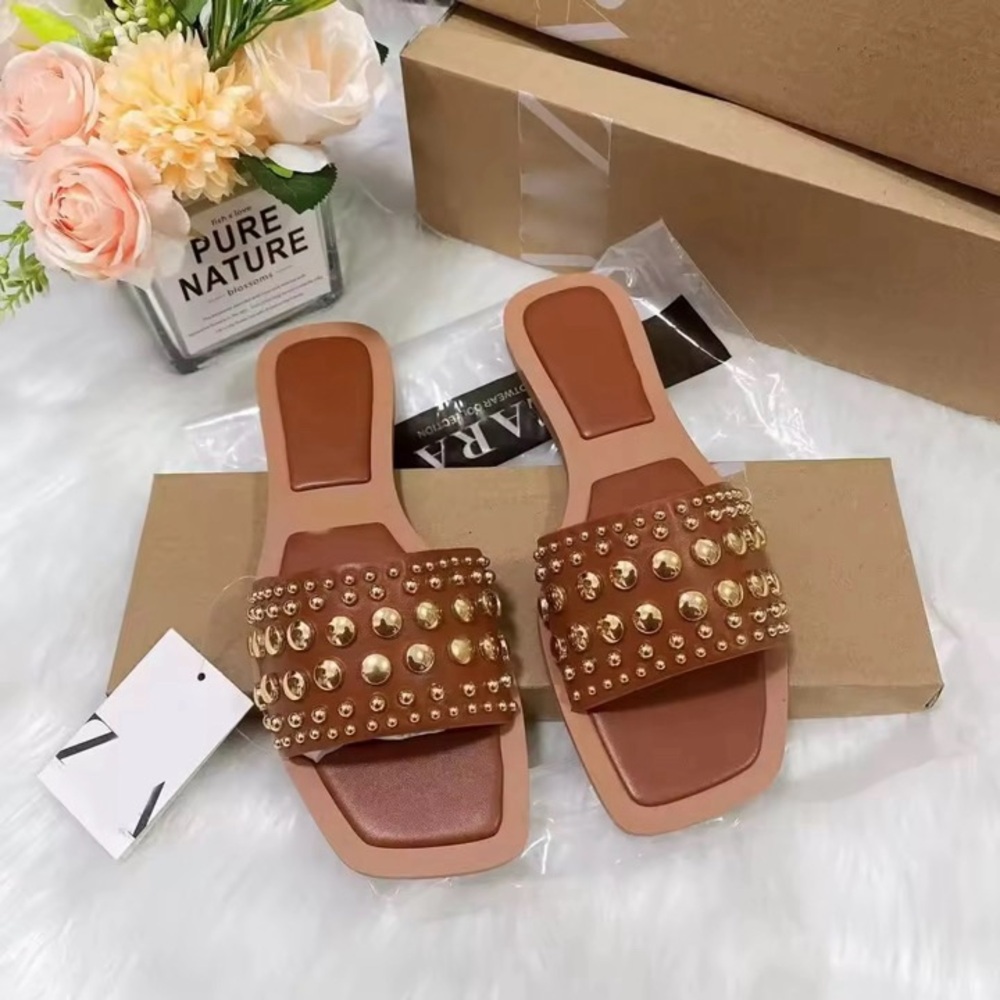 Brown Studded Slide Sandals this is the original brand